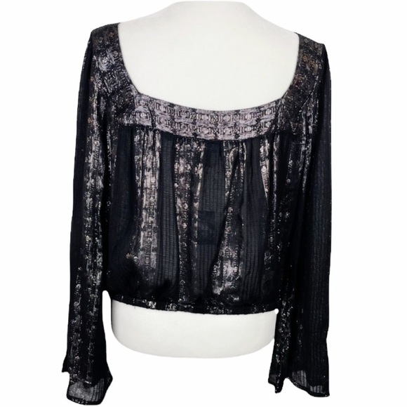 Express Boho Cropped Sheer Metallic Top Size Medium Black Gold Copper NWT - Picture 3 of 11